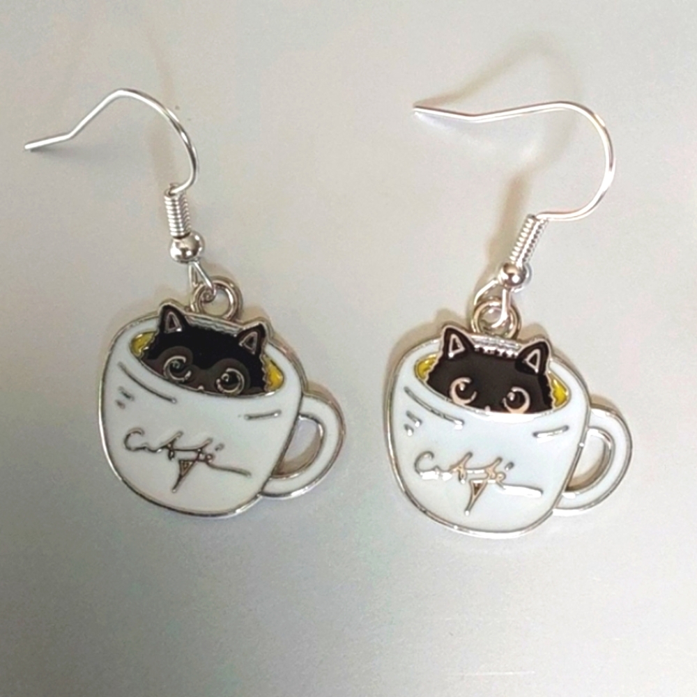 Peekaboo Coffee Cat Earrings Adorable ER